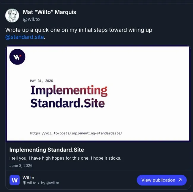 A Standard.site document as it appears on Bsky